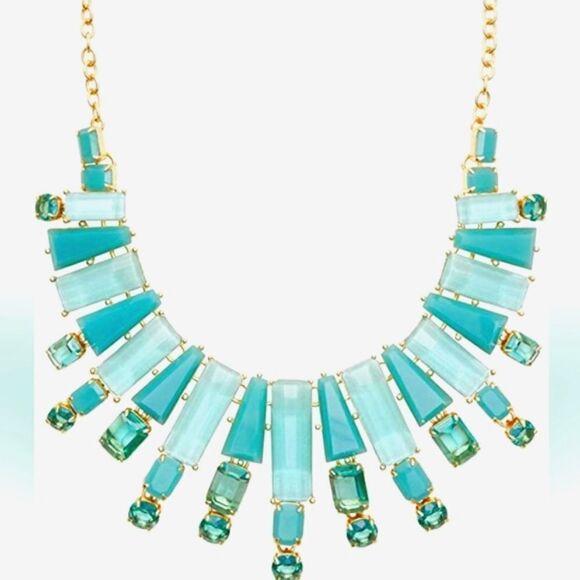 Kate Spade Beach Gem Aqua Blue Seaglass 12k Gold P Statement Bib Necklace - Picture 4 of 8